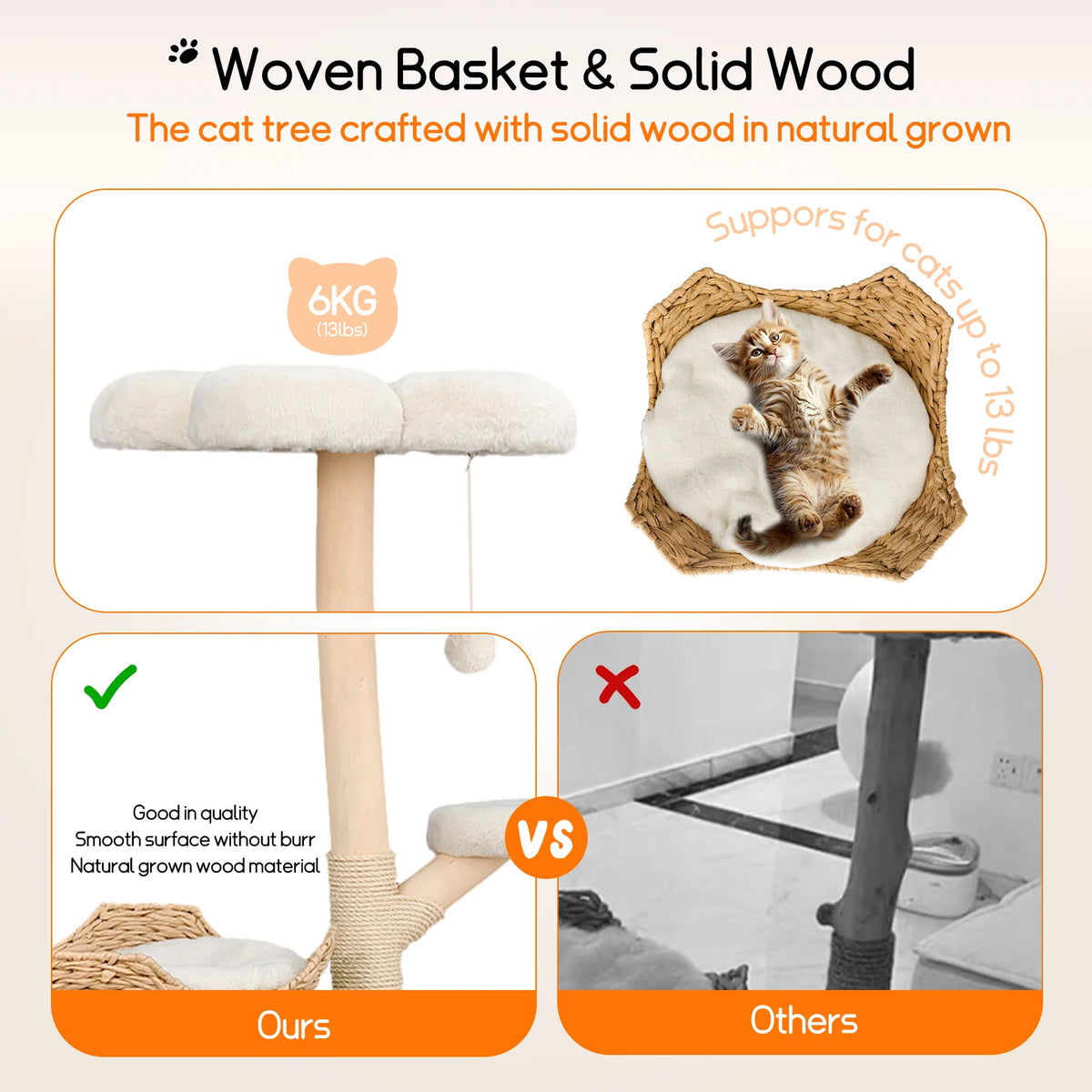 Borwart Wooden Cat Tree With Dual Sisal Scratching Posts