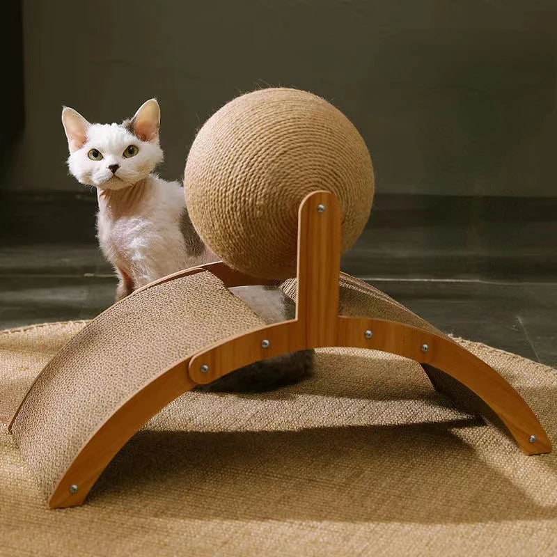 Wooden Cat Climbing Scratching Board With Rotating Sisal Ball