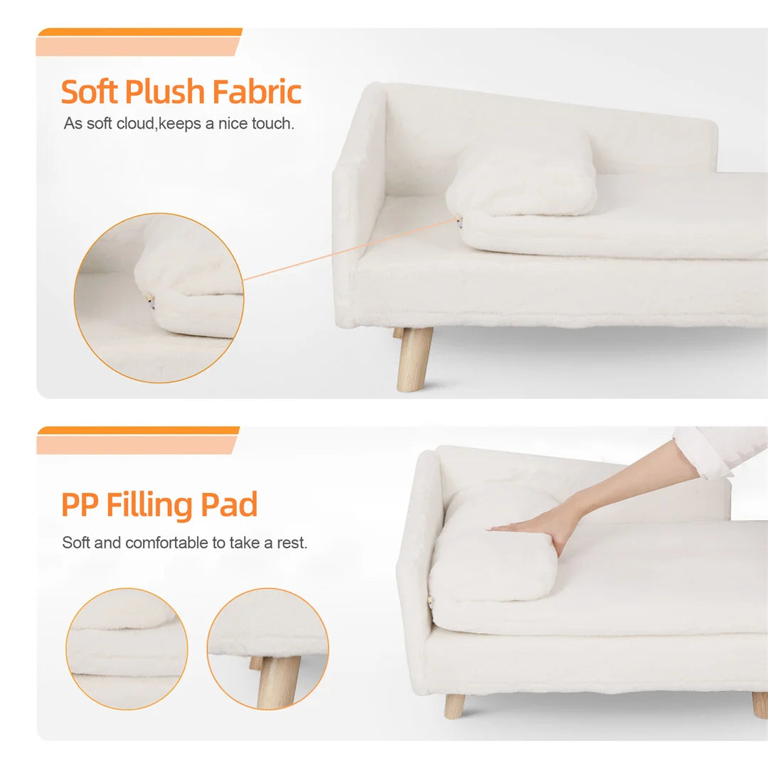 Comfortable L Shaped Plush Pet Sofa With Rubber Wood Legs