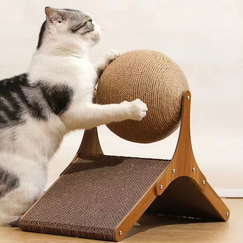 Wooden Cat Climbing Scratching Board With Rotating Sisal Ball