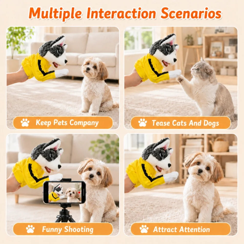 Plush Husky Hand Puppet Interactive Pet Toy for Dogs Cats Funny Boxing Puppet Handheld Plaything Cute Video Prop Not a Chew Toy