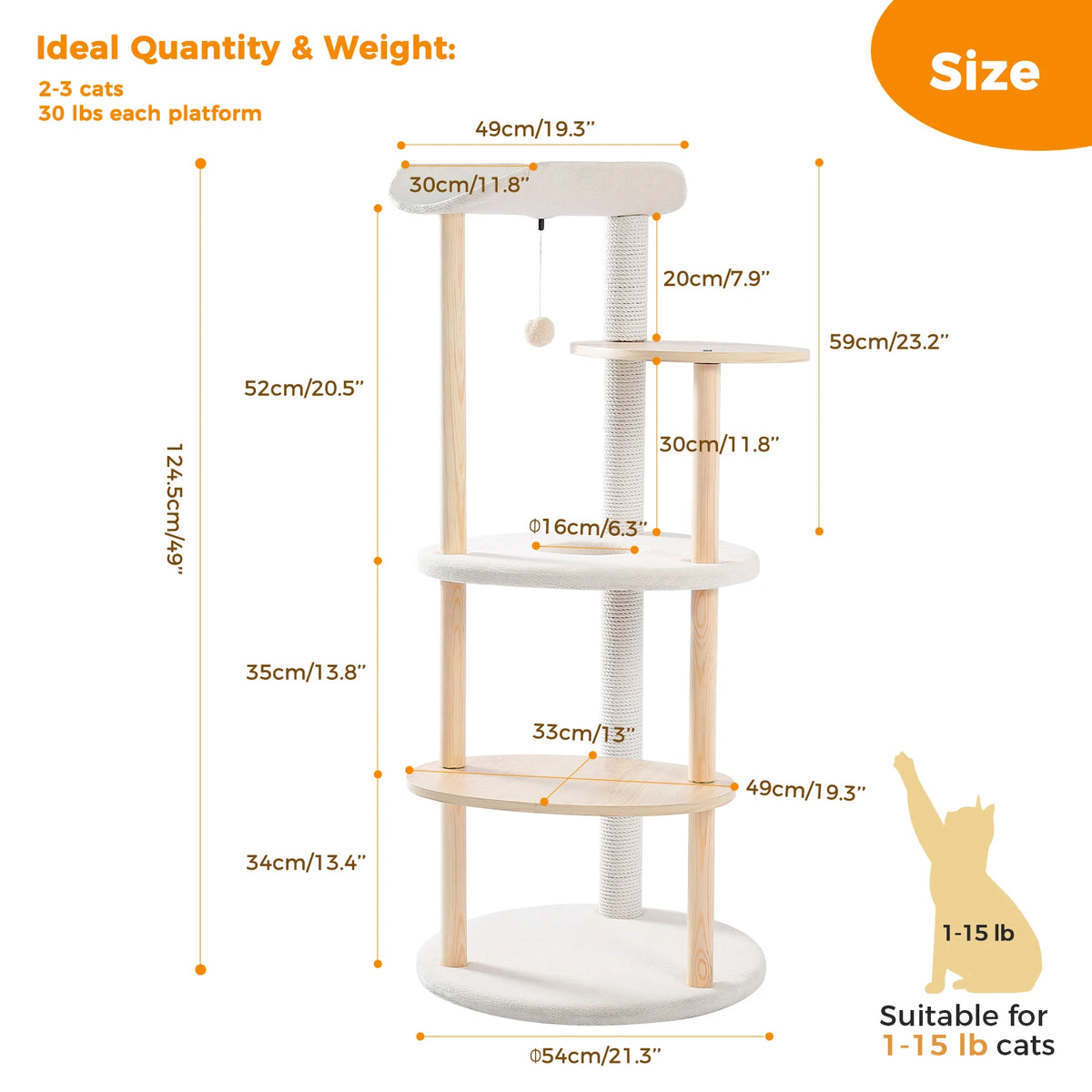 PAWZ Road Wooden Cat Tree Tower With Scratching Post Condo