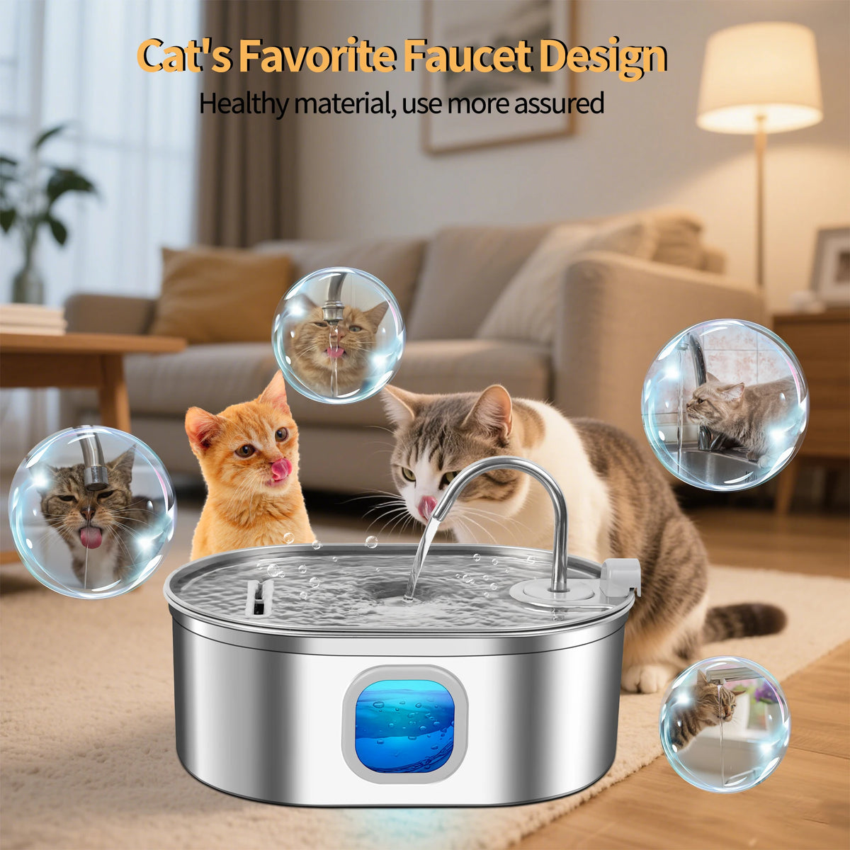 Stainless Steel Pet Water Fountain With Quiet Pump And Filter