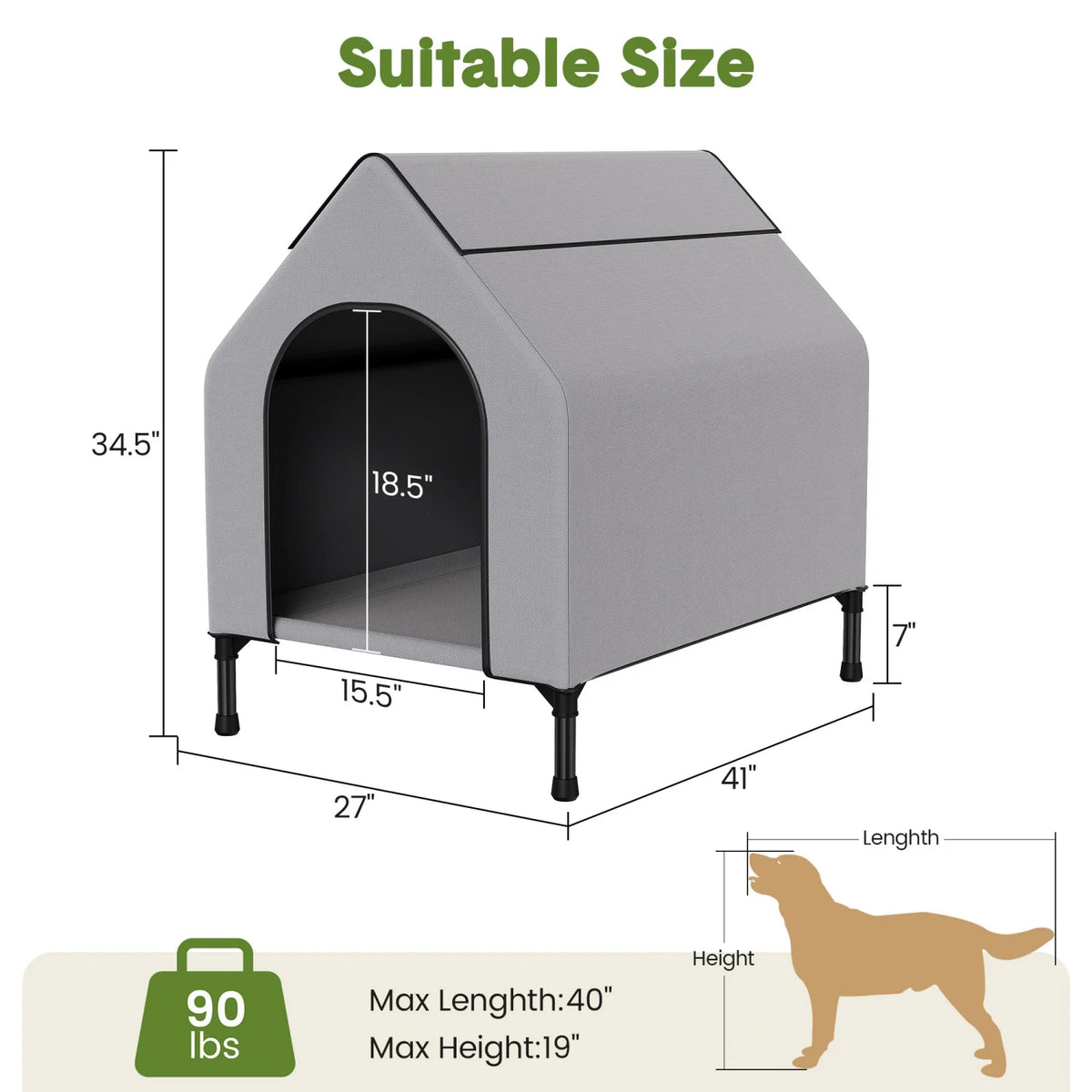 HiMISS Weatherproof Elevated Dog House With Sturdy Metal Frame