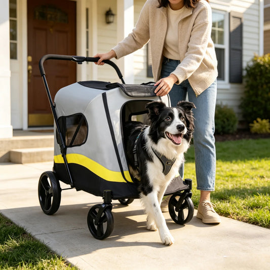Four Wheel Folding Dog Stroller With Breathable Mesh Design