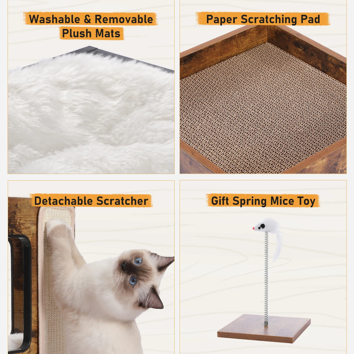PAWZ Road Modern Wood Cat Condo Tower With Scratching Pad