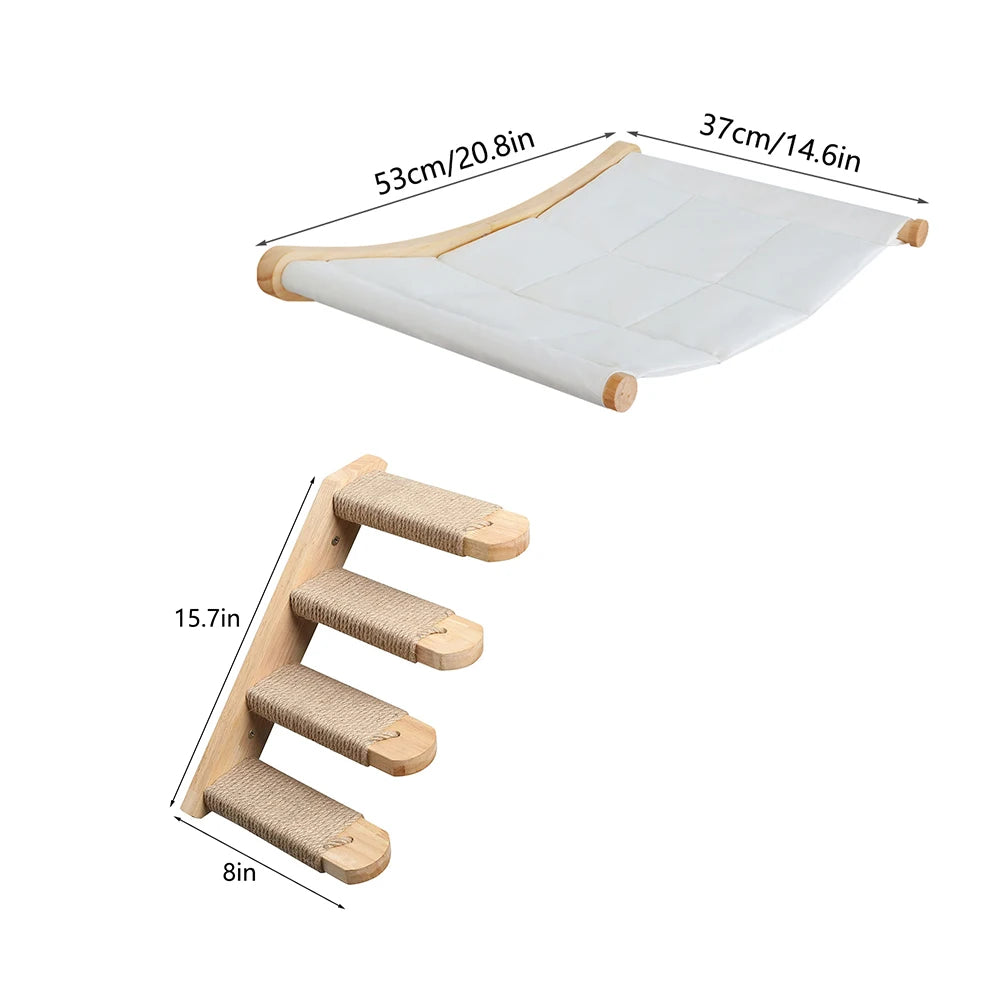 CWV Wall Mounted Cat Hammock With Wooden Sisal Scratching Shelf