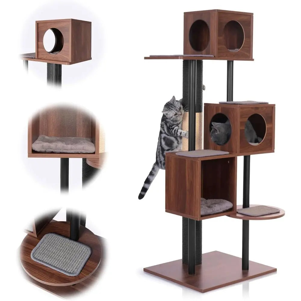 Decorative Wooden Cat Tree And Scratching Post For Indoor Cats