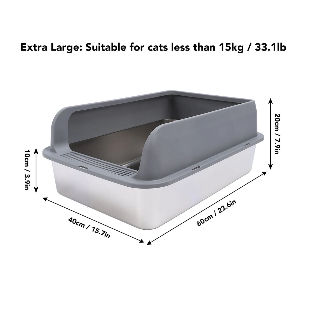 YOSOO Stainless Steel High Sided Top Entry Cat Litter Box
