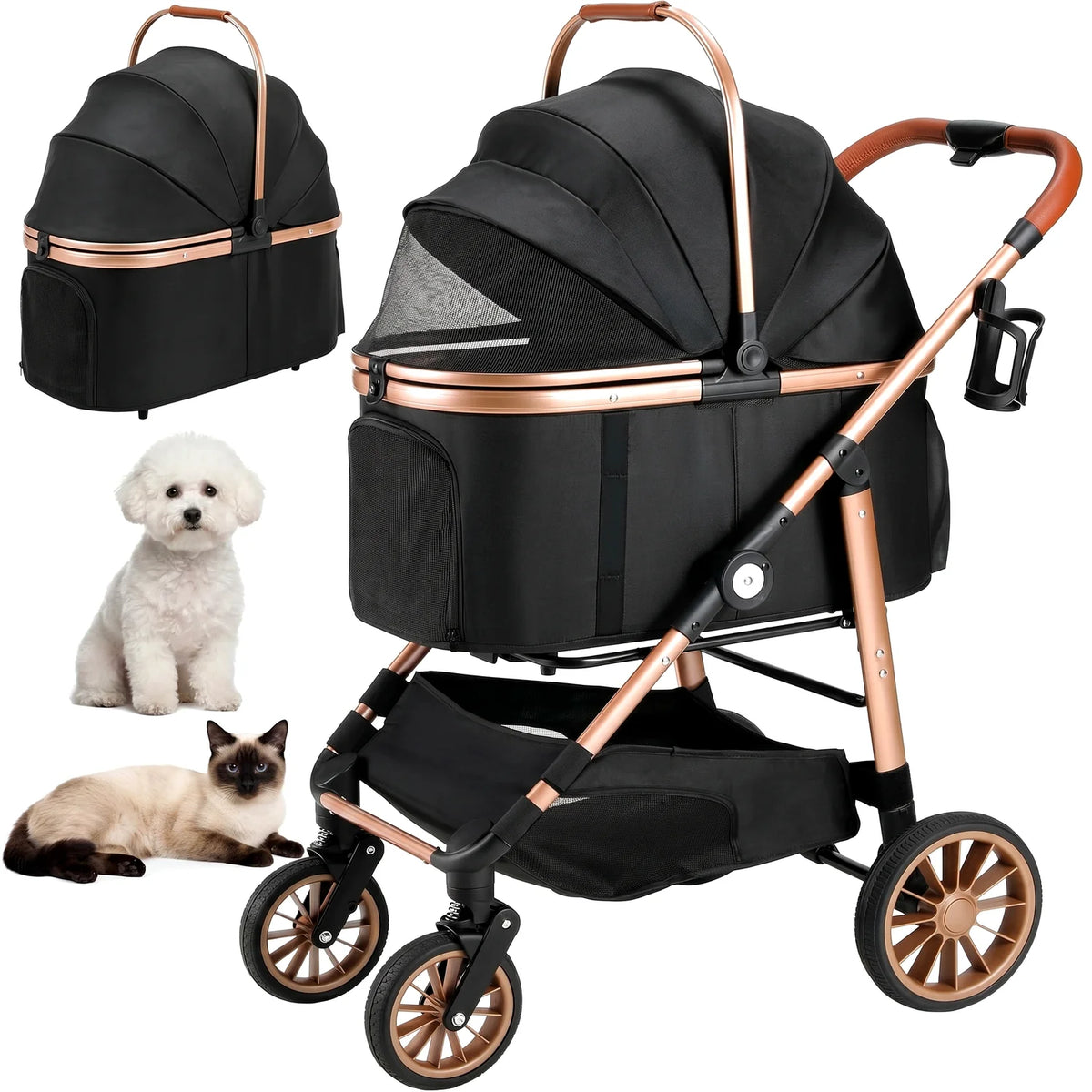 Foldable All Terrain Three In One Pet Stroller With Basket