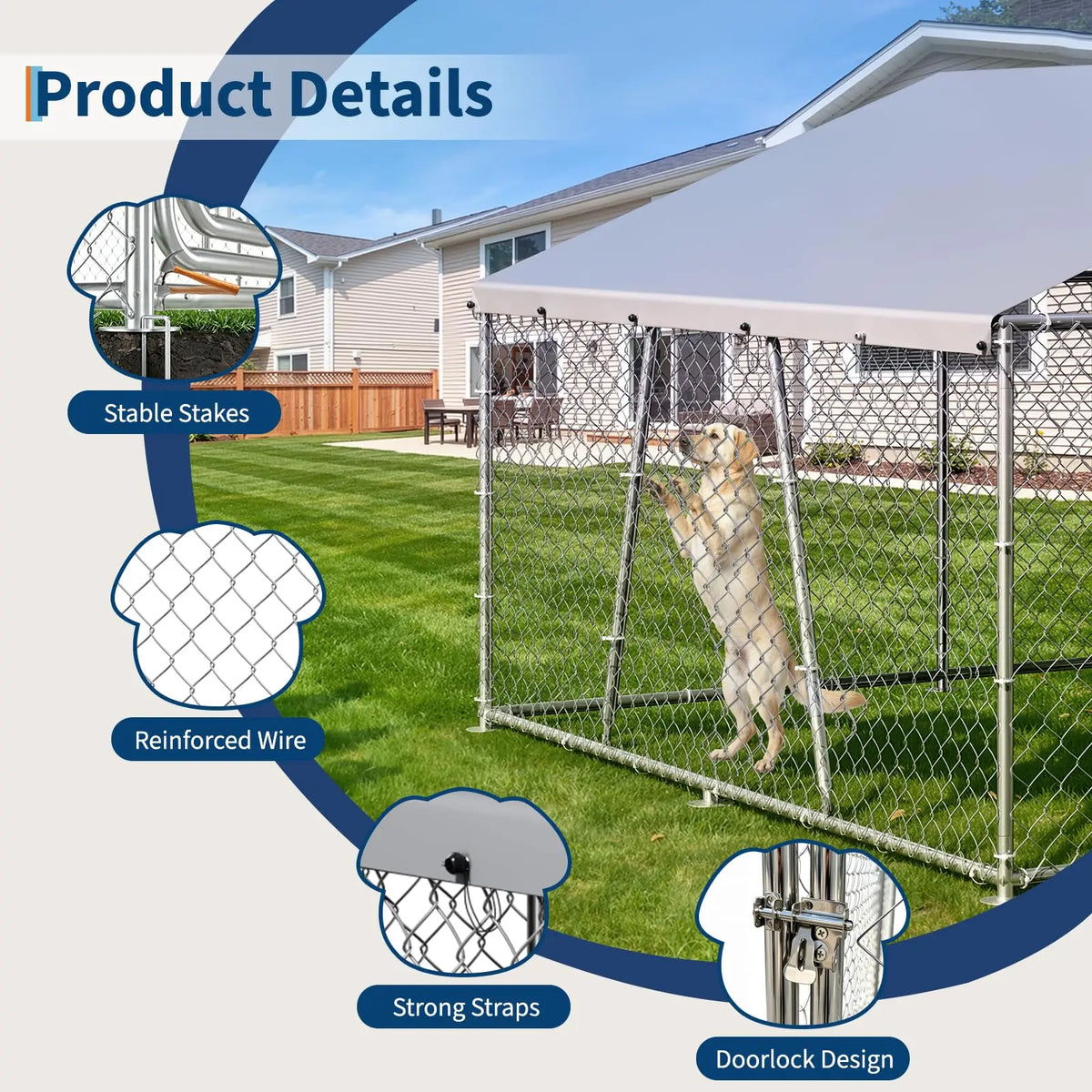 DishyKooker Galvanized Steel Outdoor Dog Kennel With Waterproof Roof
