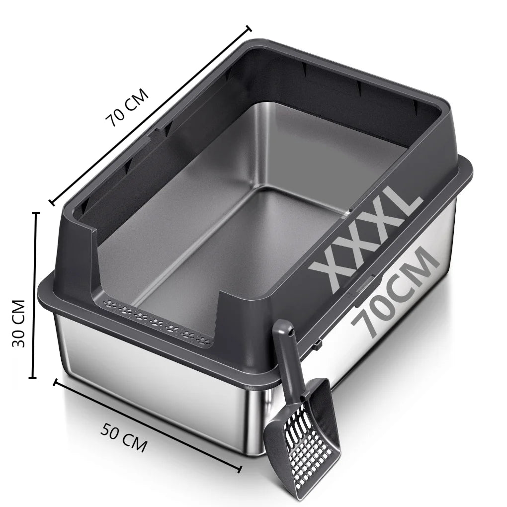 Extra Large XXL Stainless Steel Cat Litter Box with Lid, 26' L X 18' W X 12' H Metal Litter Box with High Sides for Big Cats