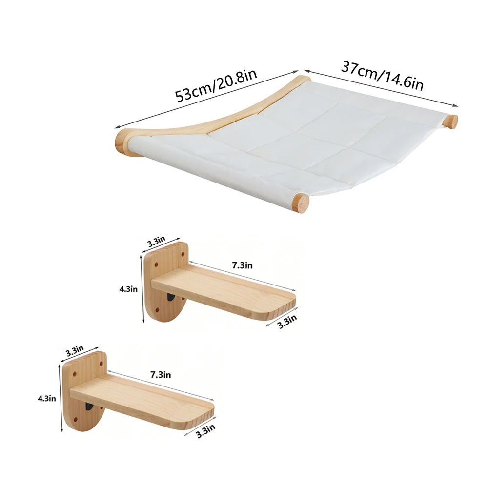 CWV Wall Mounted Cat Hammock With Wooden Sisal Scratching Shelf
