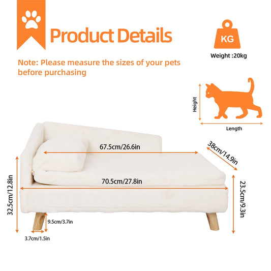 Comfortable L Shaped Plush Pet Sofa With Rubber Wood Legs