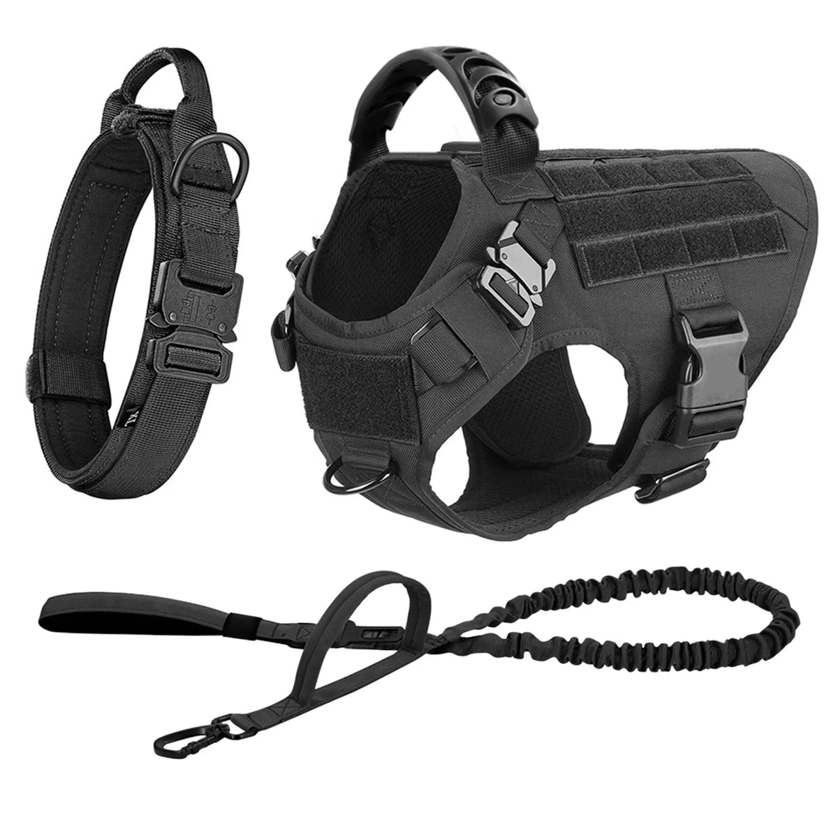 Adjustable Nylon Tactical Dog Harness Collar And Leash Set