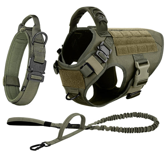 Adjustable Nylon Tactical Dog Harness Collar And Leash Set