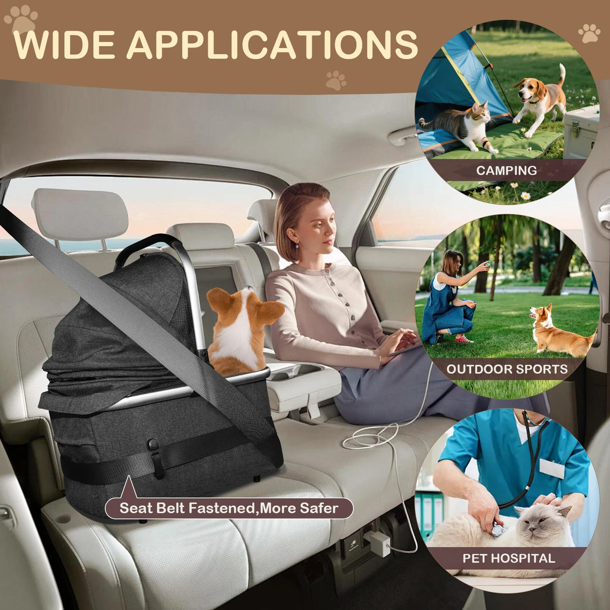 Lightweight Pet Stroller With Quick Fold Design And Detachable Carrier