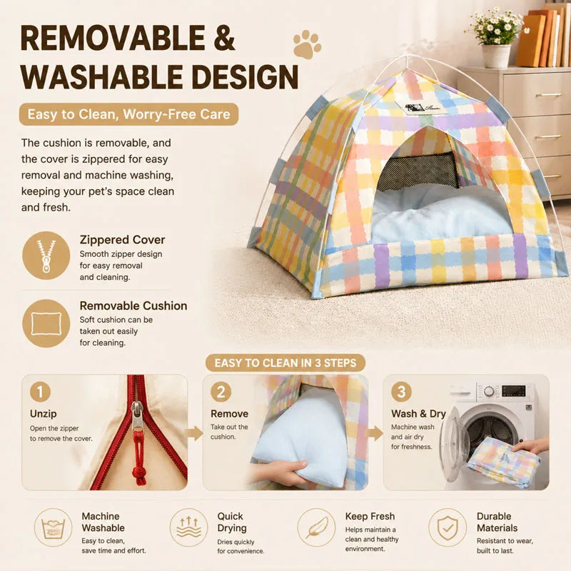 Canvas Semi Enclosed Pet Tent Bed For Cats And Dogs