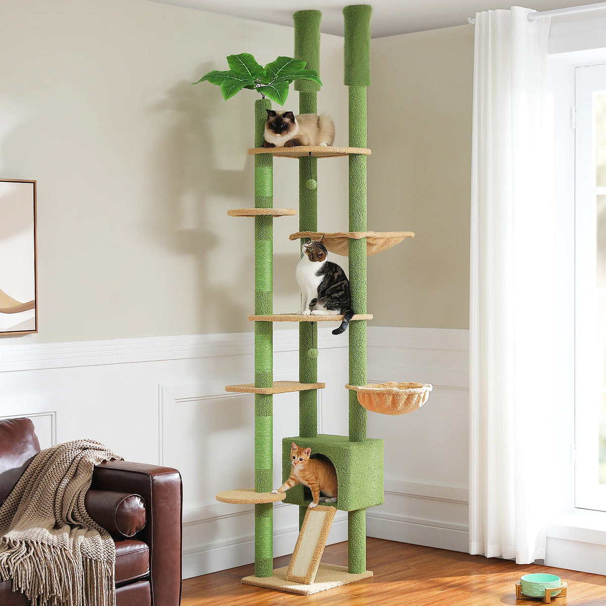 PEQULTI Adjustable Height Indoor Cat Tree With Hammock And Post