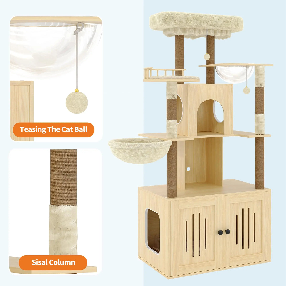 Studyset Cat Tree Litter Box Enclosure Multilevel Sisal Scratcher