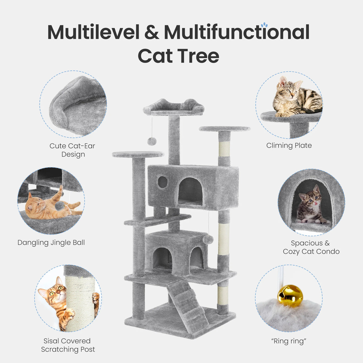 MCQ Multilevel Cat Tree Tower with Sisal Scratching Post Condo