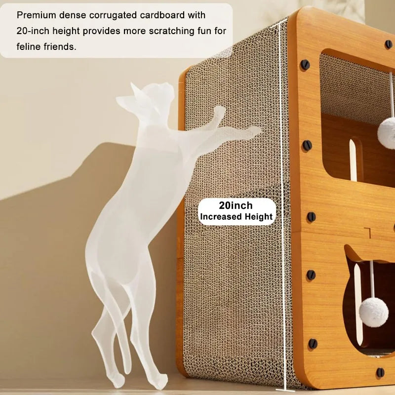 Enclosed Cat Scratcher House With Two Level Bed And Toy