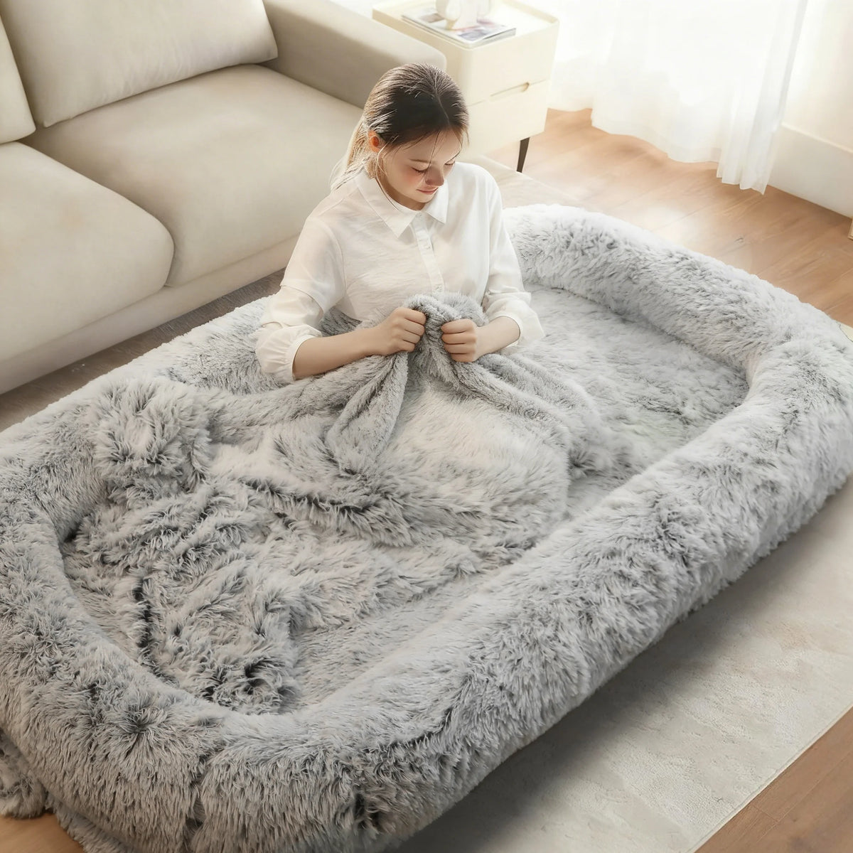 Premium Orthopedic Human Dog Bed With Removable Faux Fur Cover
