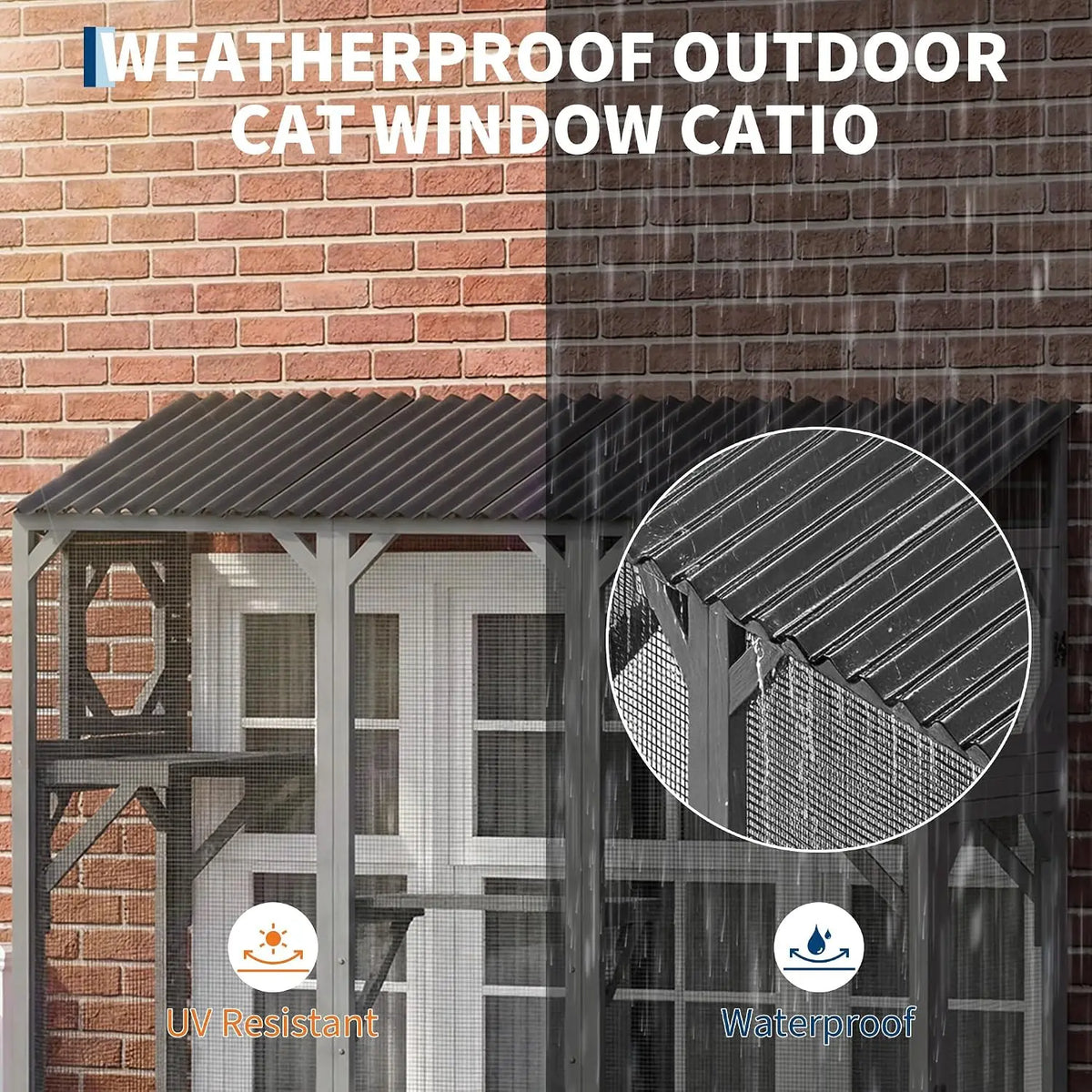 Wooden Window Catio Cat Enclosure With Sturdy Perch For Indoor Pets