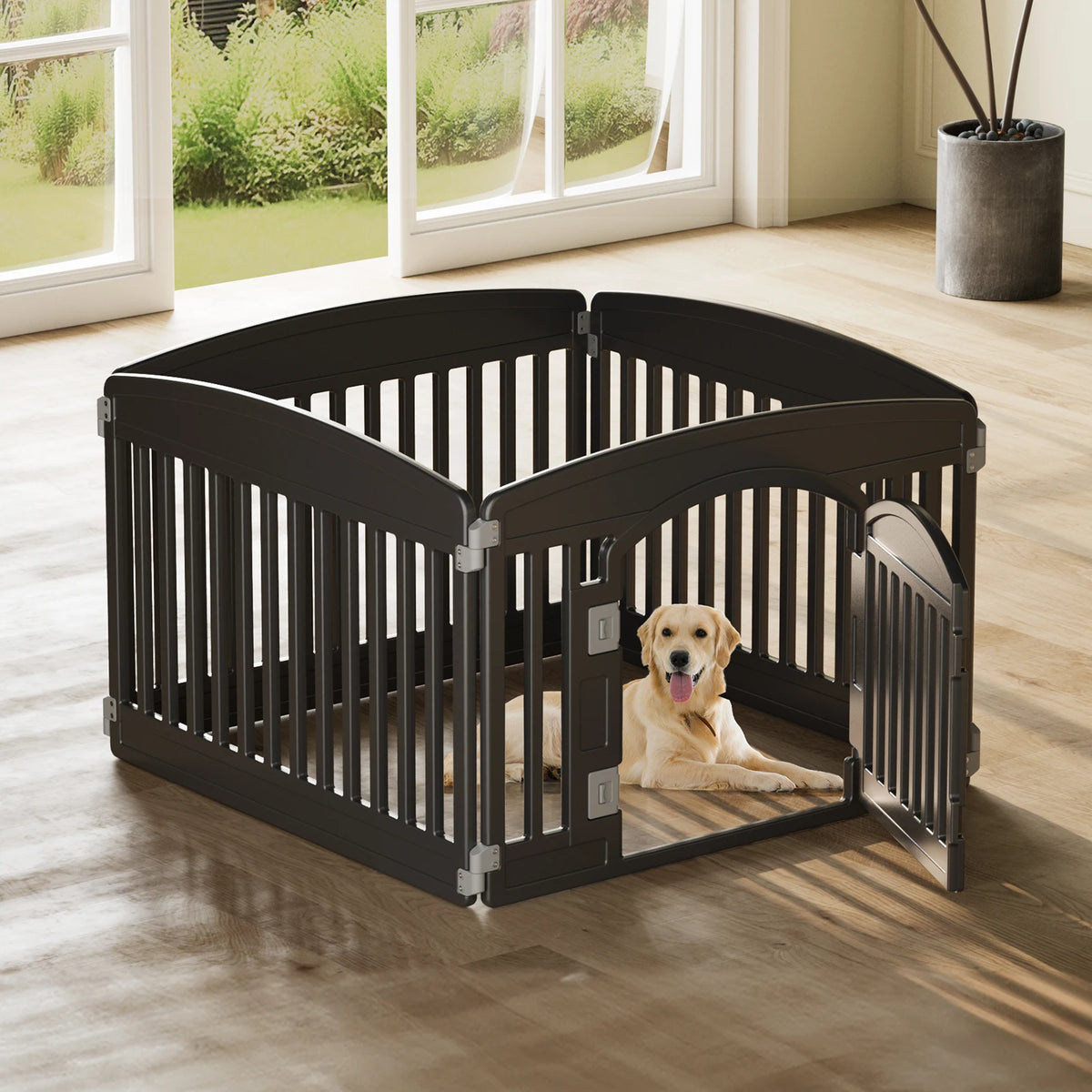JHK Plastic Dog Playpen Six Panel Expandable Portable Pet Fence