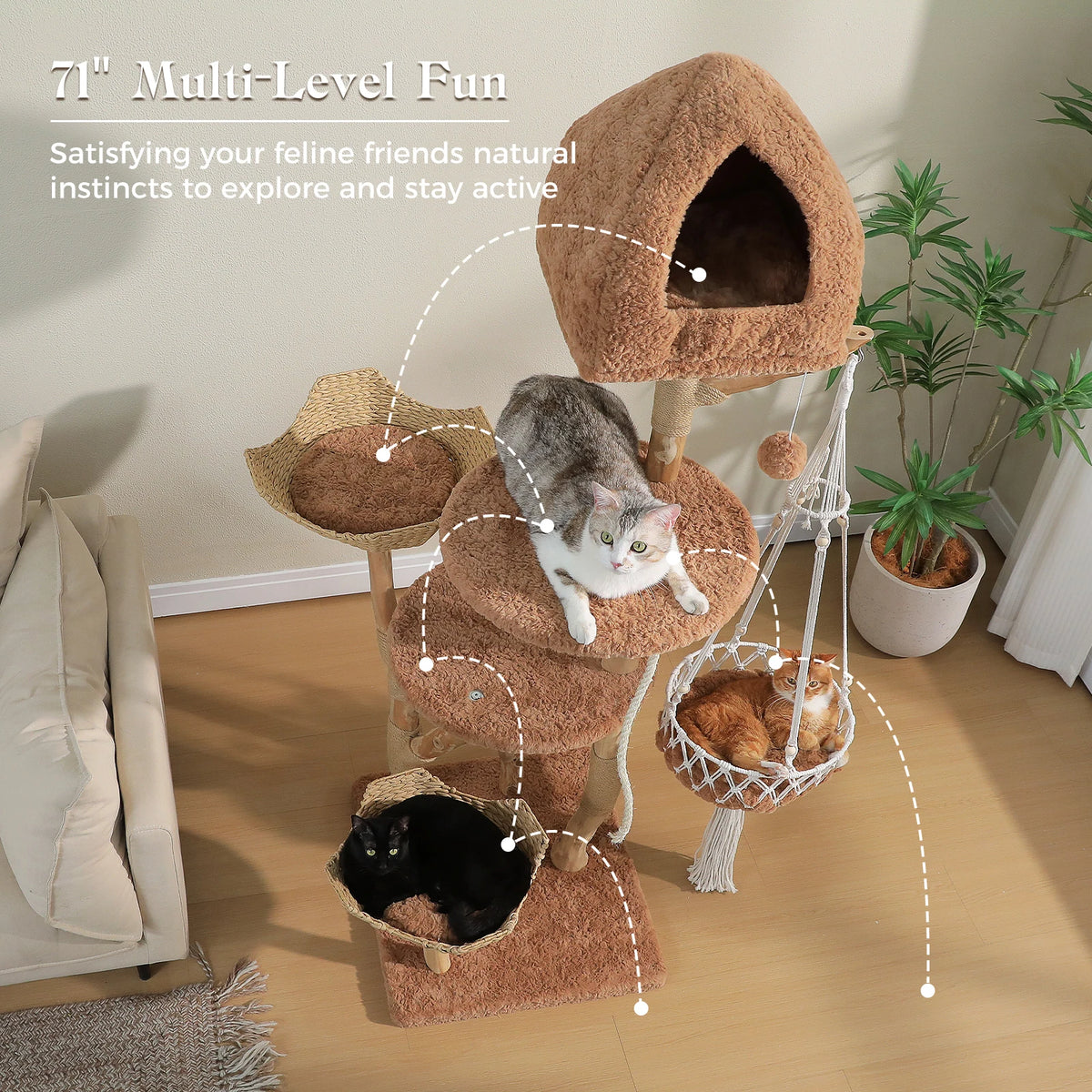 Pawz Road Modern Cat Tower Featuring Swing Hammock And Baskets