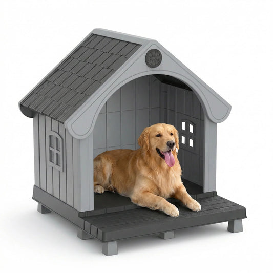 Elevated Resin Outdoor Dog House With Weatherproof Sloped Roof