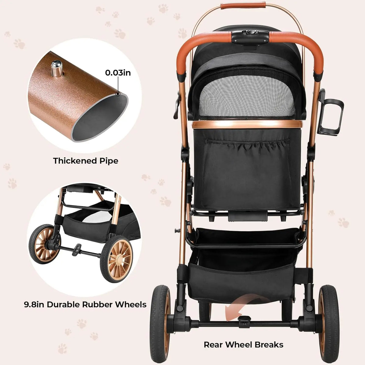 Foldable All Terrain Three In One Pet Stroller With Basket