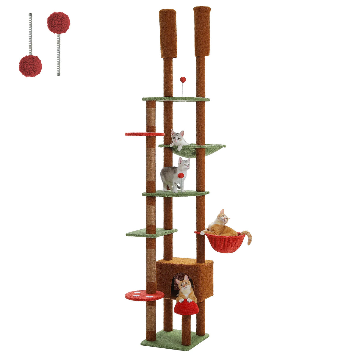 PEQULTI Adjustable Height Indoor Cat Tree With Hammock And Post