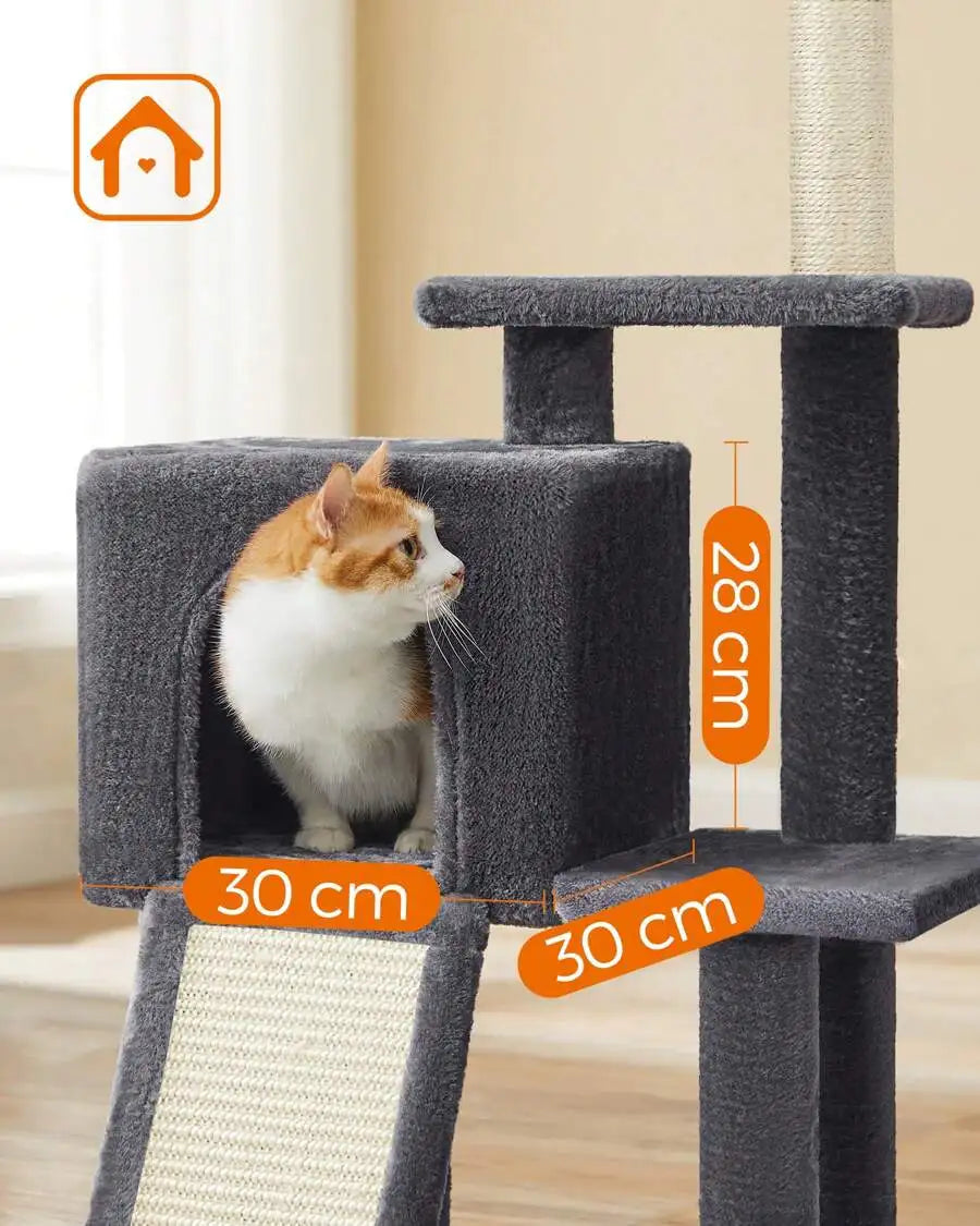 Multi Tier Plush Cat Tree With Scratching Post And Ramp