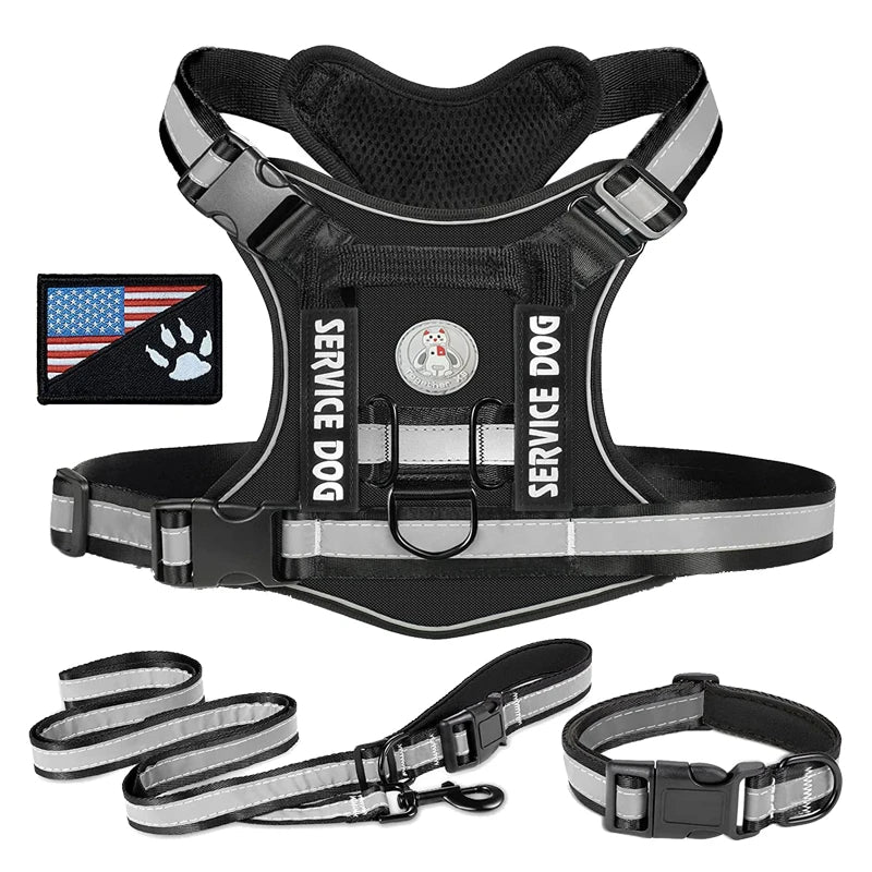 Premium Reflective Nylon Dog Harness With Collar Leash Set
