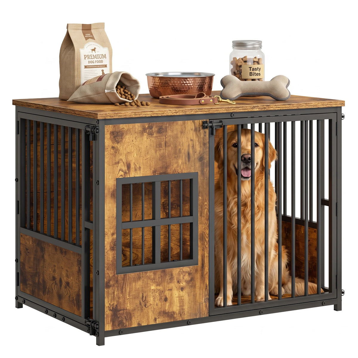 Wooden Indoor Dog Crate With Storage Top And Pet Furniture