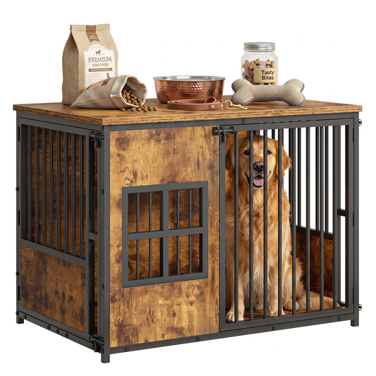 Wooden Indoor Dog Crate With Storage Top And Pet Furniture