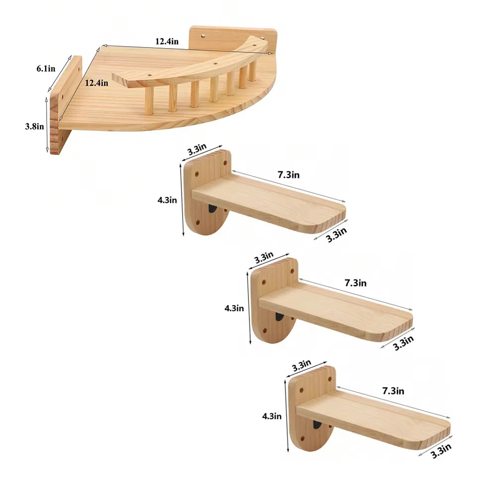 CWV Wall Mounted Corner Cat Wooden Hammock Steps Set