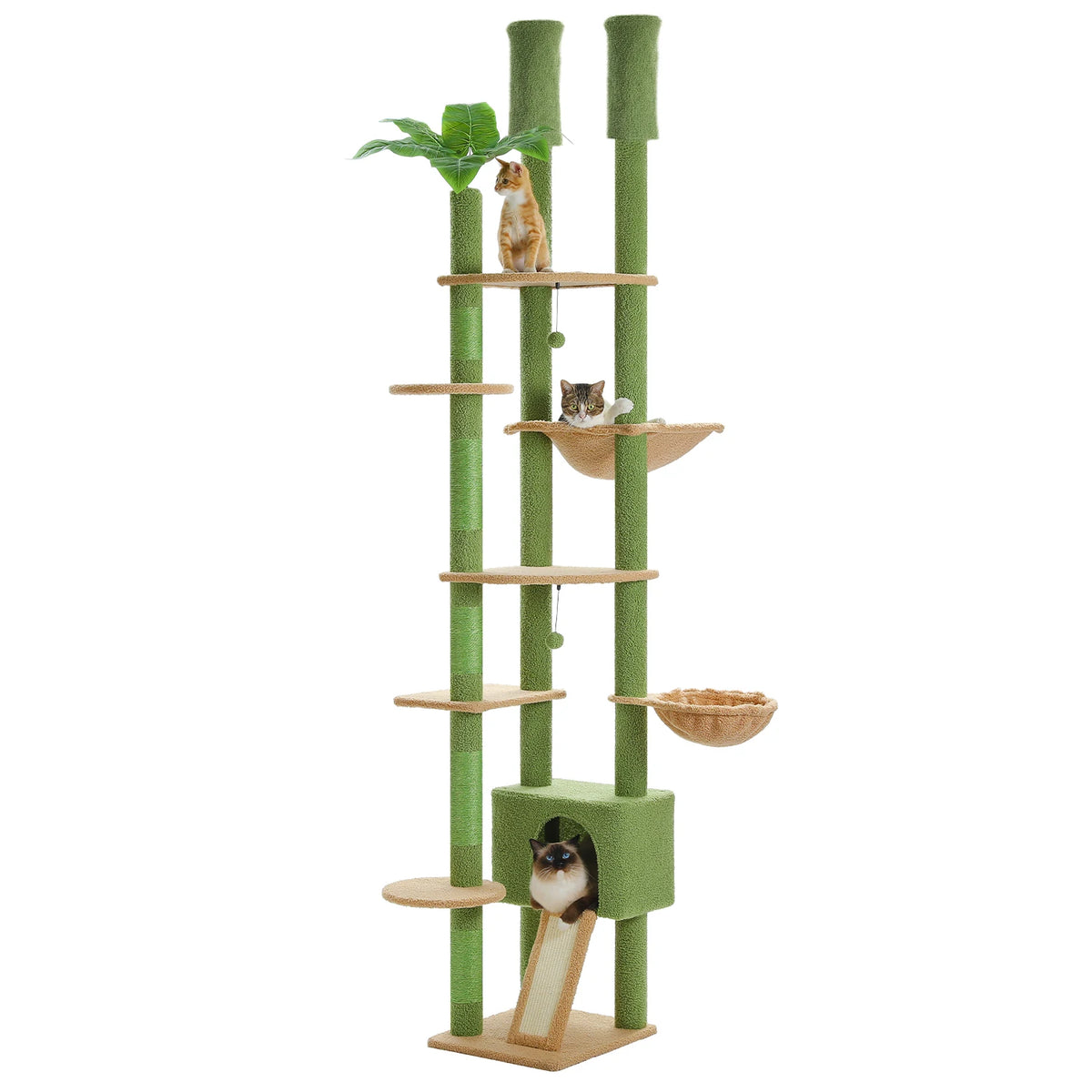 PEQULTI Adjustable Height Indoor Cat Tree With Hammock And Post