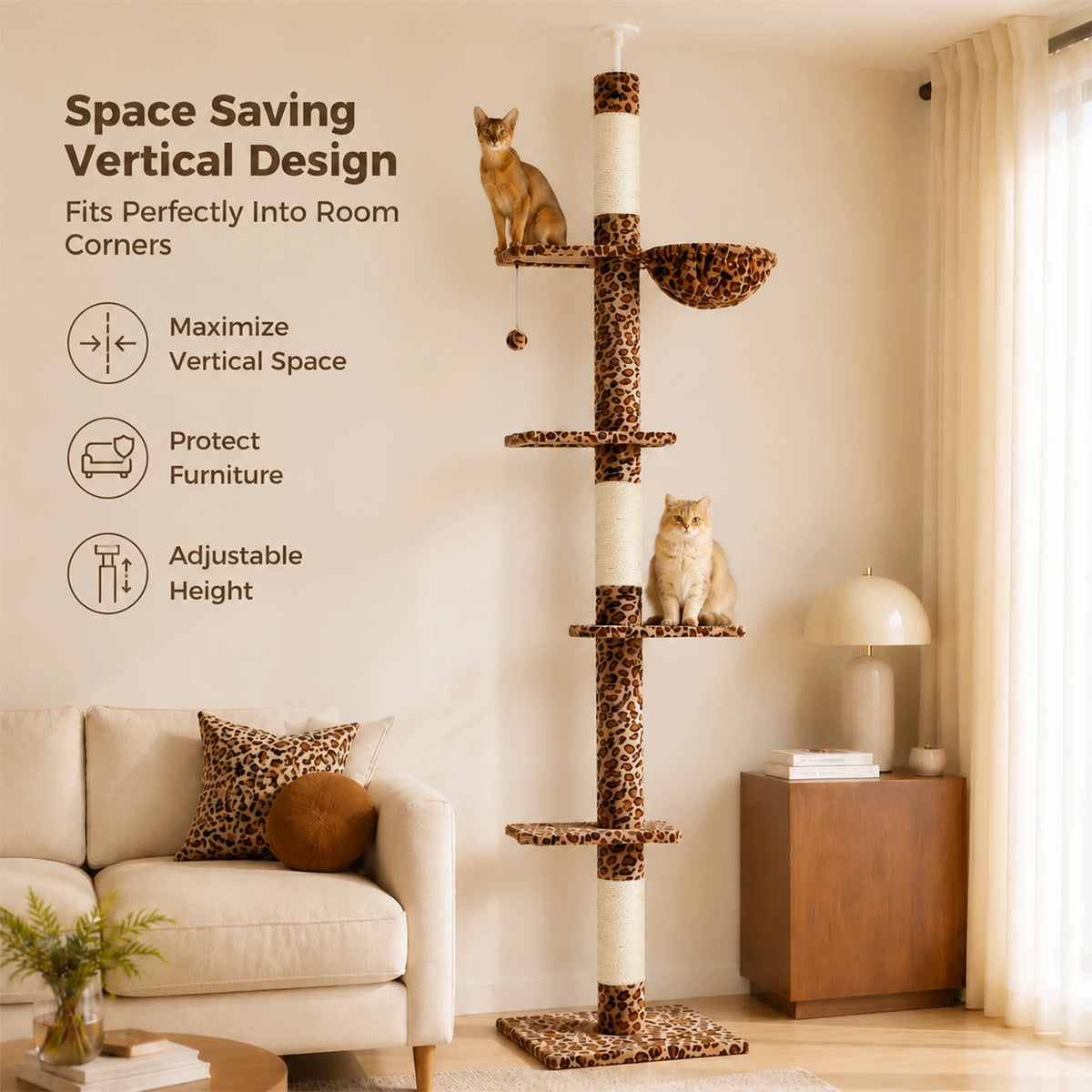 PAWZ Road Adjustable Floor To Ceiling Cat Tower With Hammock