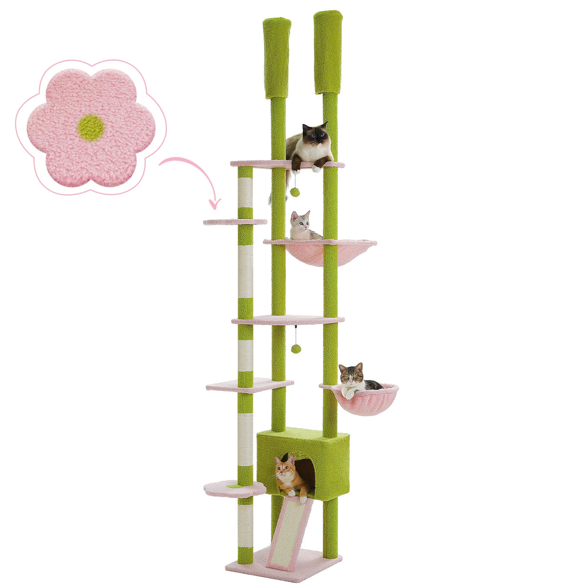 PEQULTI Adjustable Height Indoor Cat Tree With Hammock And Post