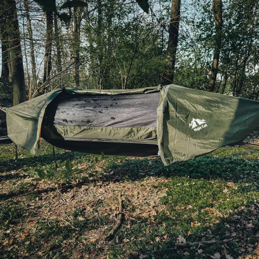 Night Cat Flat Lay Hammock Tent Mosquito Net Waterproof Rainfly