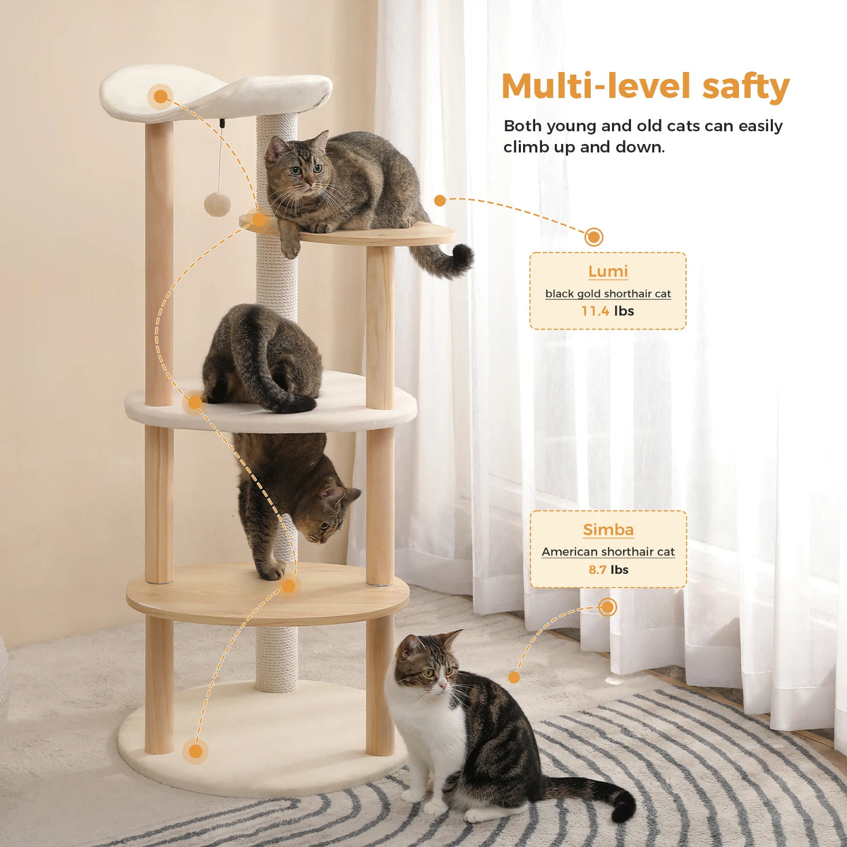 PAWZ Road Wooden Cat Tree Tower With Scratching Post Condo