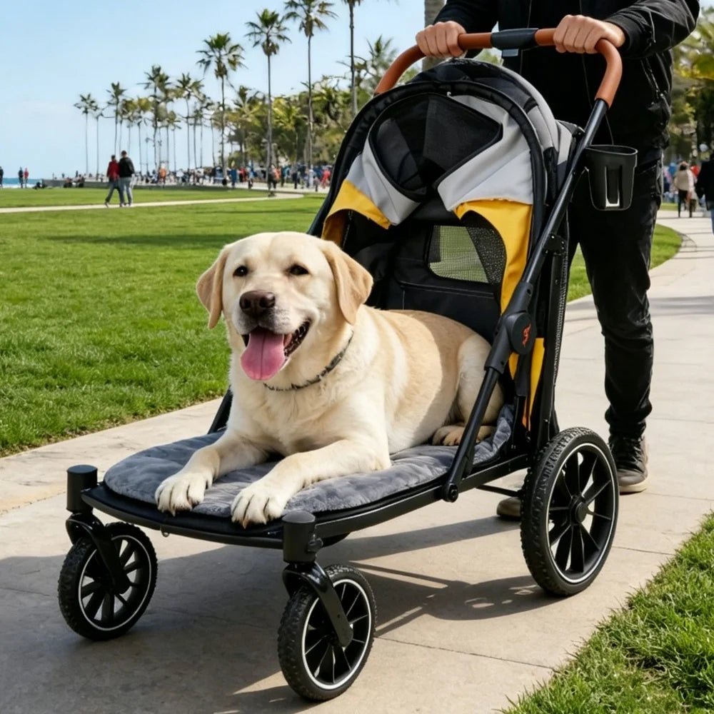 Portable Foldable Pet Stroller With Breathable Mesh And Wheels