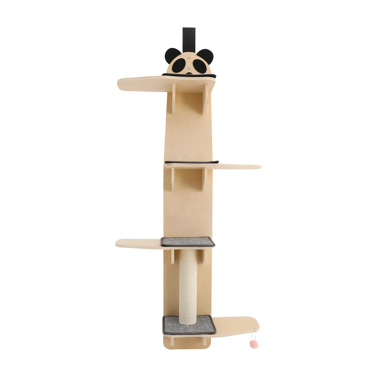 Panda Head Wooden Cat Climber With Toy And Four Tiers