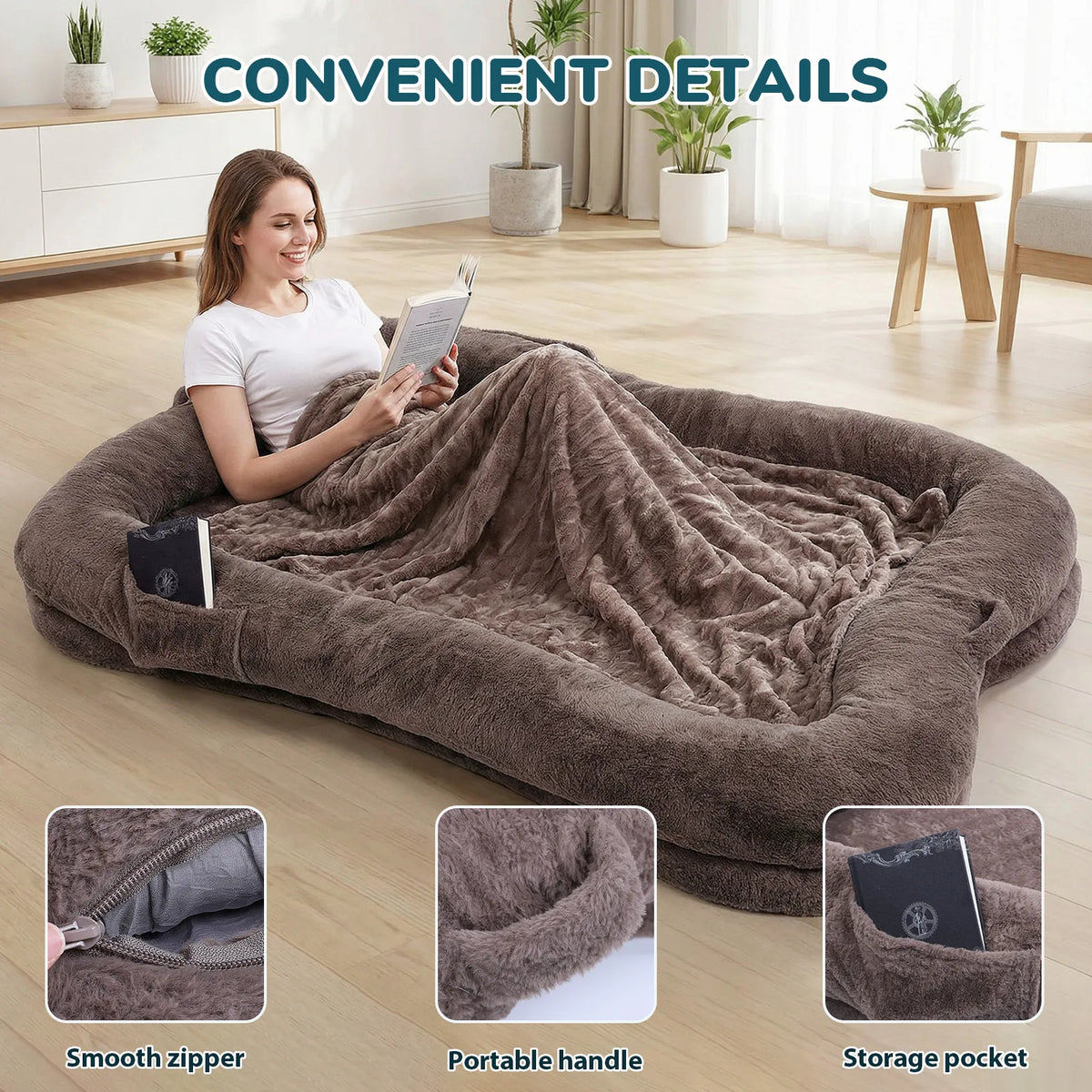 TOPINCN Portable Plush Dog Bed With Washable Blanket And Pocket