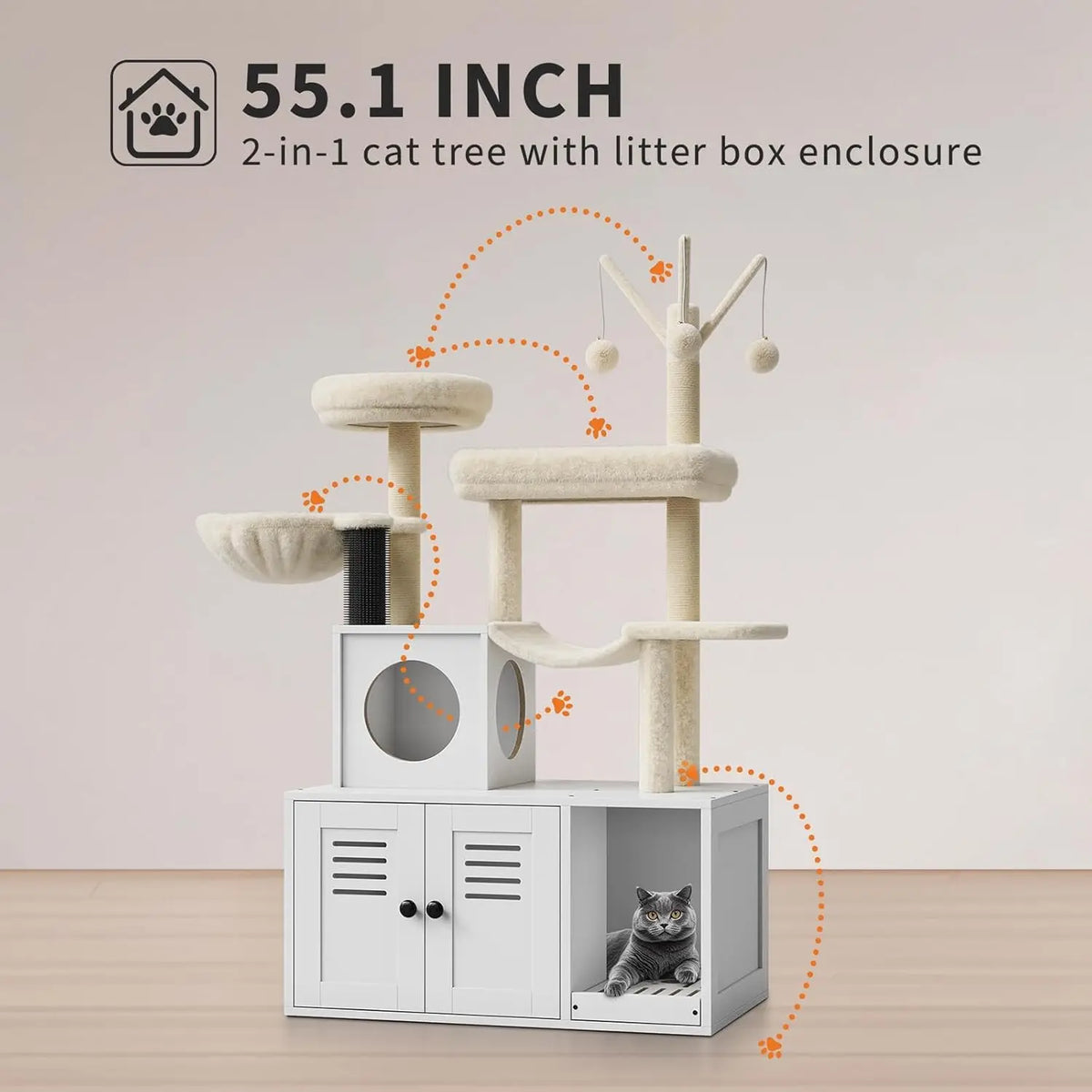 TWISTER.CK Wooden Litter Box Enclosure With Integrated Cat Tower