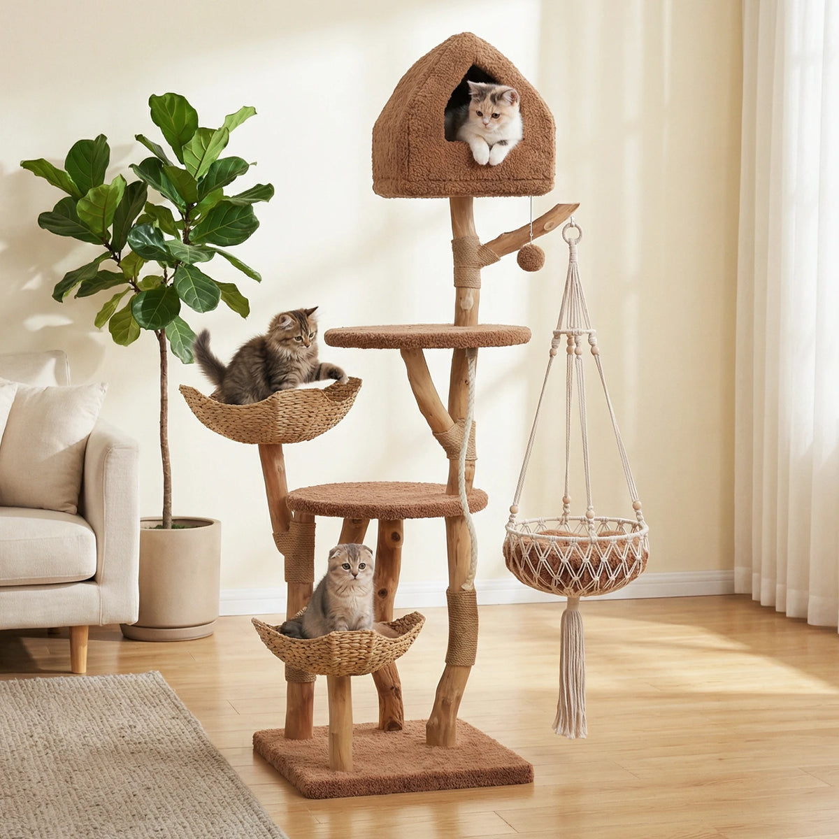 Pawz Road Modern Cat Tower Featuring Swing Hammock And Baskets