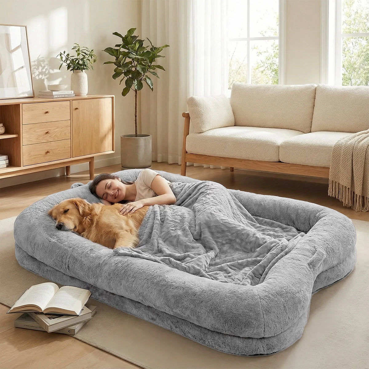 TOPINCN Portable Plush Dog Bed With Washable Blanket And Pocket