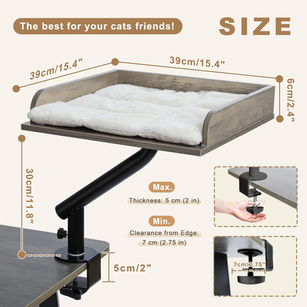 PAWZ Road Rotatable Desk Cat Bed Stand Plush Hammock